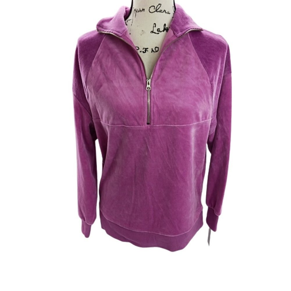 WILD Fable Velour Quarter Zip Tunic Sweatshirt Womens Purple Size XS - Picture 2 of 11